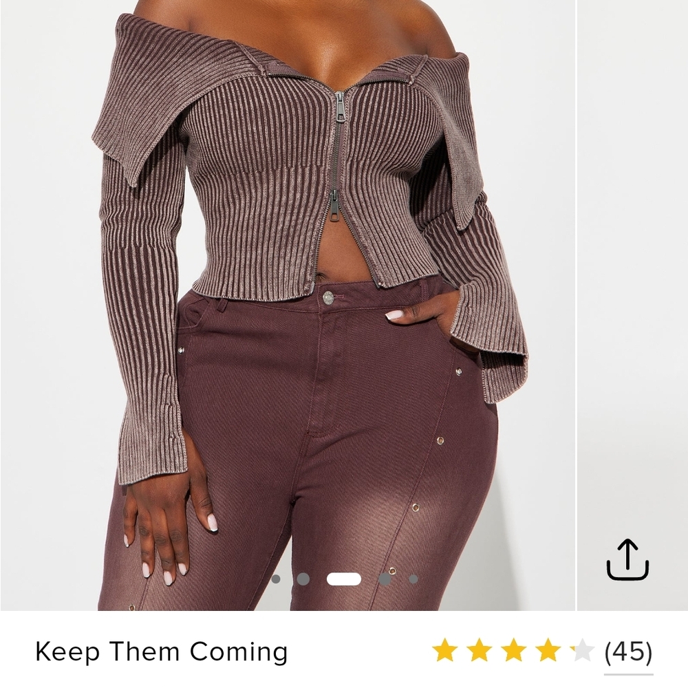 Brown Off-Shoulder Ribbed Top and Pants Set